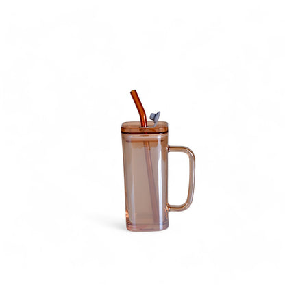 Glass Mug With Acrylic Lid And Glass Straw