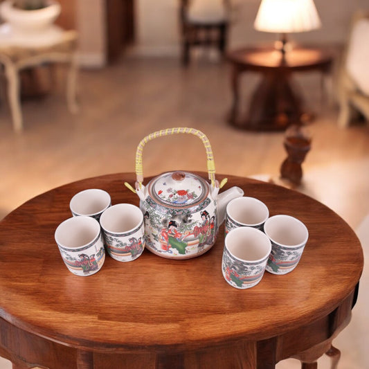 Ceramic Teapot Set of 6 Cups with Handle Tea Maker