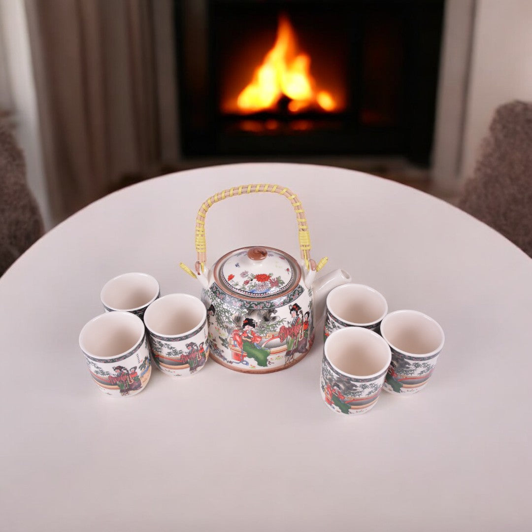 Ceramic Teapot Set of 6 Cups with Handle Tea Maker