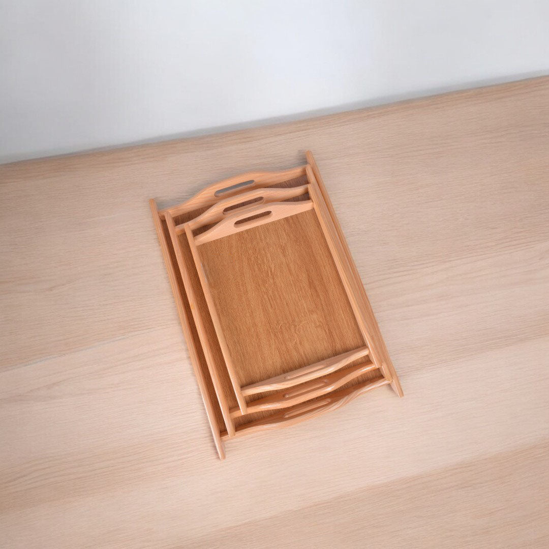 Wooden Serving Tray 3 Sizes Set With Handles