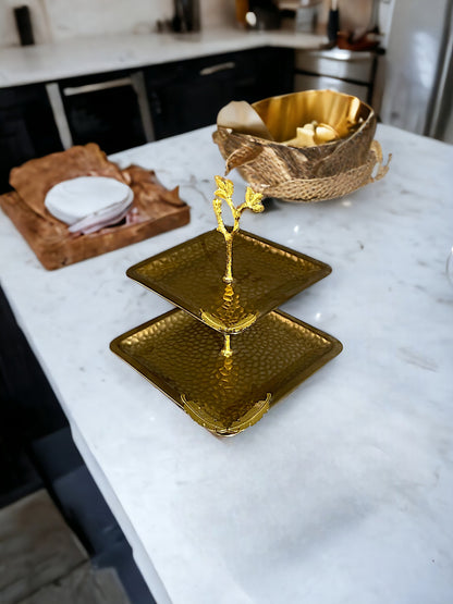 Golden Metallic 2 Tier Serving Trays