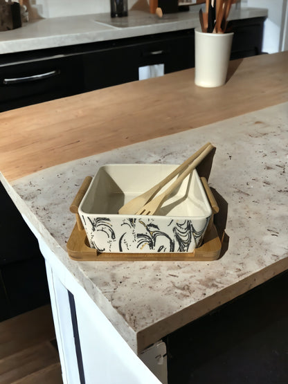 Printed Salad Bowl with Bamboo Tray