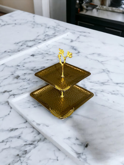 Golden Metallic 2 Tier Serving Trays