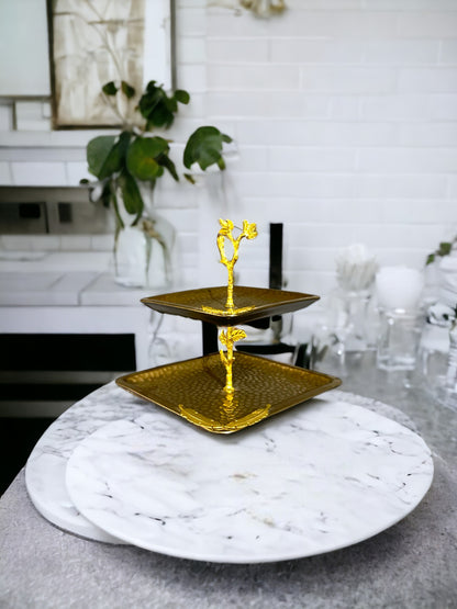 Golden Metallic 2 Tier Serving Trays