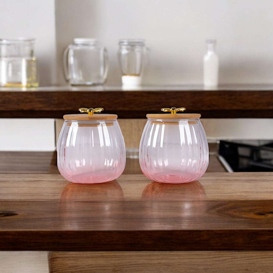 Clear Air tight Color Jars Set With Woodend Lids