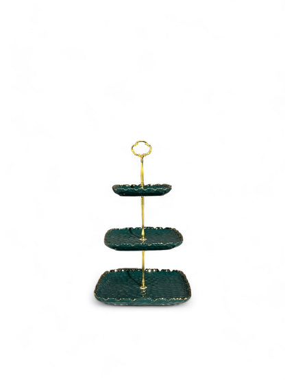 Ceramic 3 Tier Embossed Tea Snacks Dish Stand