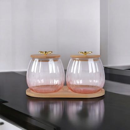 Clear Air tight Color Jars Set With Woodend Lids