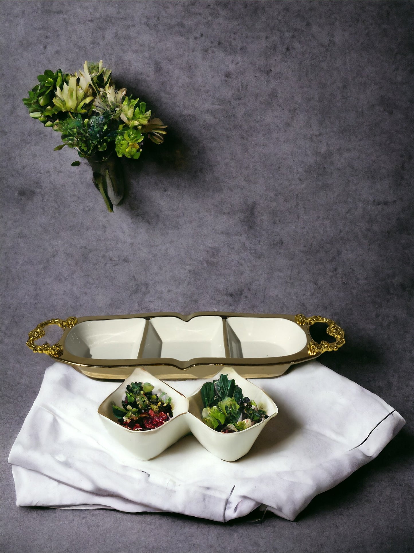 Oval Ceramic Serving Tray With Partitions Dry Fruit Plate