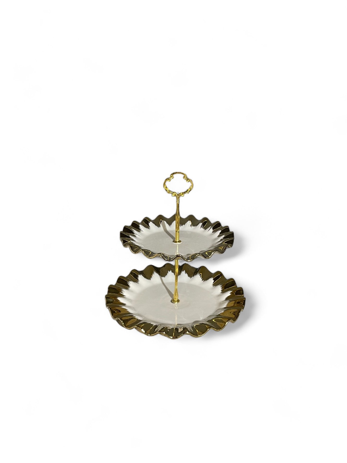 Ceramic 3 Tier Embossed Tea Snacks Dish Stand