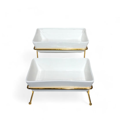 2 tier Serving platter With Golden Stand