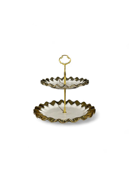 Ceramic 3 Tier Embossed Tea Snacks Dish Stand