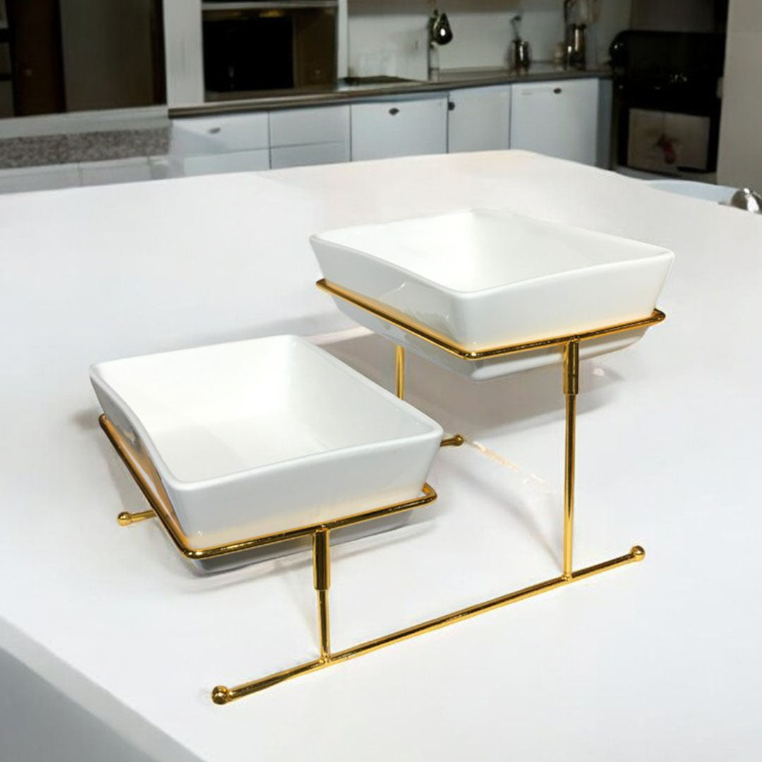 2 tier Serving platter With Golden Stand