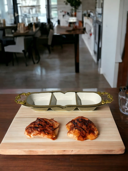 Oval Ceramic Serving Tray With Partitions Dry Fruit Plate