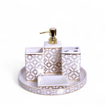 White & Golden Ceramic Bath Set 4Pcs