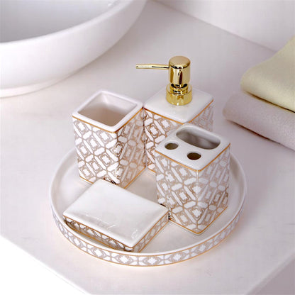 White & Golden Ceramic Bath Set 4Pcs