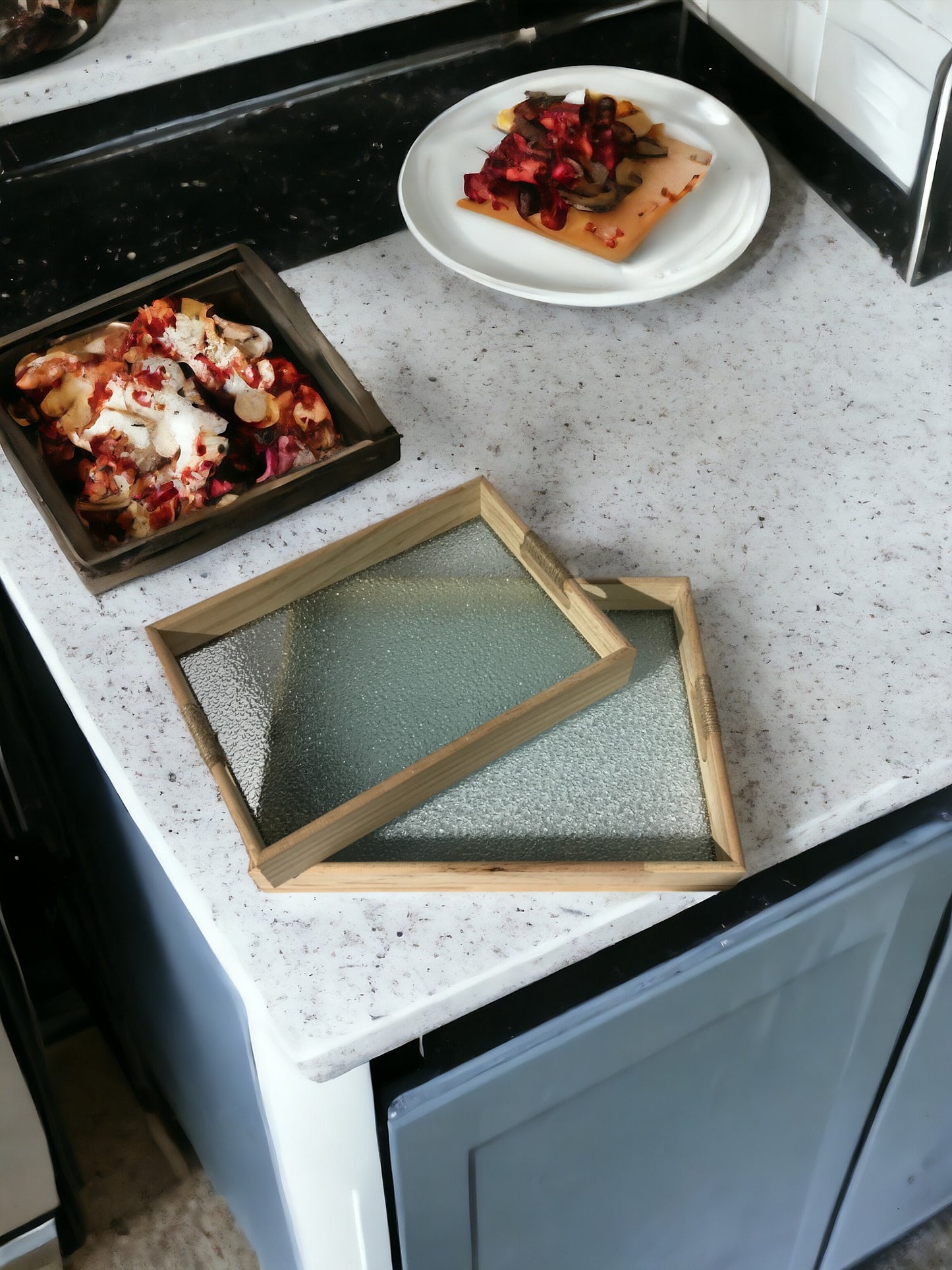 Tray Wooden Glass Tray Vintage Style